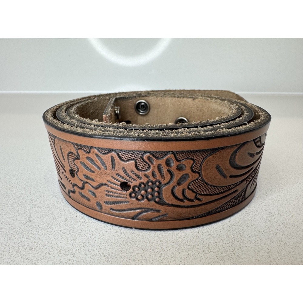 Belts Western Floral Tooled Leather Belt Lot 2 Tan White Snap 34 Genuine Leather - Picture 5 of 9